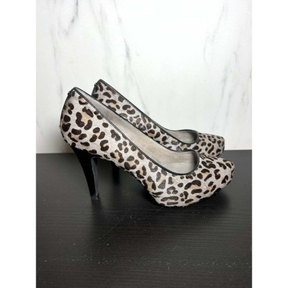 Kenneth Cole Pump Heel Women 6.5M Leopard High Stiletto Leather Almond Toe Black - Picture 1 of 10